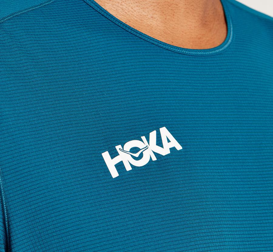 Hoka One One Top Heren - Performance Korte Mouw - Blauw - SZ7512306